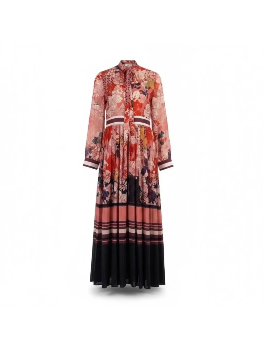 Dalia MacPhee Womens Red Multicolor Floral Print Long-Sleeve Maxi Dress Size L